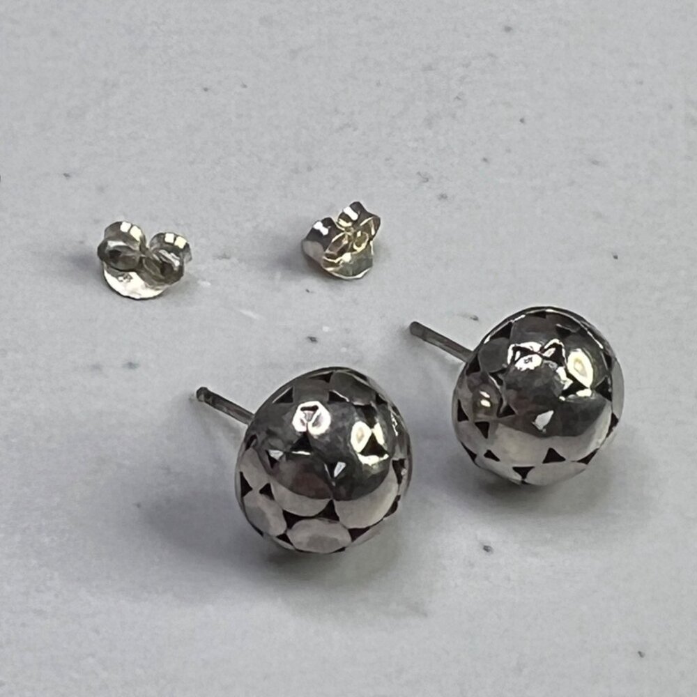 Sterling Silver Faceted Round Stud Earrings With Butterfly Backs - Picture 10 of 10